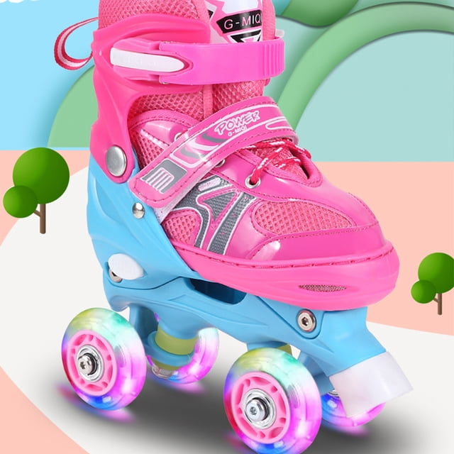 maskred Patins à Roulettes Roses 2 Pcs pour Enfants Filles 8-12 Ans Flash Complet Roue en Caoutchouc PU Rose Sans Paillettes