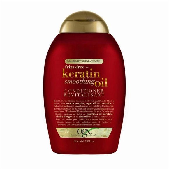 OGX Frizz-Free + Keratin Smoothing Oil Conditioner, 5 in 1, for Frizzy Hair, Shiny Hair, 385ml