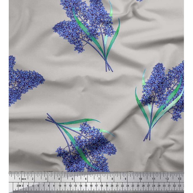 Soimoi Rayon Fabric Lavender Flower Print Fabric by the Yard 56 Inch Wide