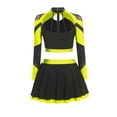 thumbnail image 4 of Aislor Womens Shiny Rhinestone Cheerleading Uniform 2 Piece Set Long Sleeve Crop Top & Skirt For Dance Fluorescent Yellow L, 4 of 6