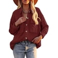thumbnail image 1 of Pockets Women's Buttons Long Sleeve Tops Outwear Solid Color Turn-down Collar Jacket Coat, 1 of 5