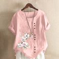 thumbnail image 3 of Cameland Hauts pour Femmes Col Rond Manches Courtes Imprimé Floral Chemise Ample, 3 of 5