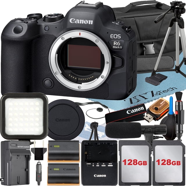 Canon EOS R6 Mark II Mirrorless Camera (Body) with 2 Pack 128GB Memory Card + Case + ZeeTech Accessory Bundle