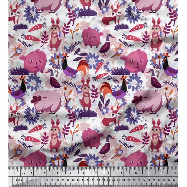 Soimoi Modal Satin Fabric Floral,Bird & Animal Cartoon Printed Craft Fabric by The Yard 42 Inch Wide