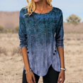 thumbnail image 1 of Pntutb Plus Size Clearance!Women'S Fashion Retro Button Gradient Printing Round Neck 3/4 Sleeve T-Shirt top, 1 of 1