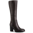 thumbnail image 1 of BLISSFUL STEP Women's Boots Knee High Chunky Heel Round Toe Side Zipper Faux Leather Dress Boots  Coffee 9, 1 of 7