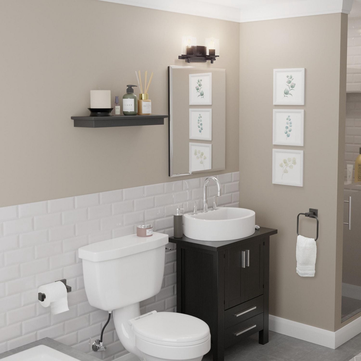 3-Piece Matte Black Powder Room Set with 13" 2-Light Vanity Fixture, 91007982