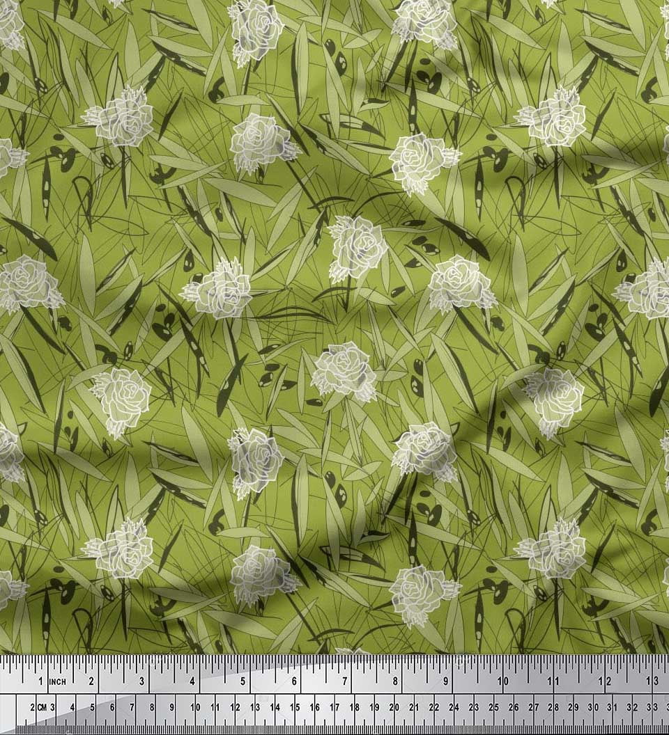 Soimoi Rayon Fabric Leaves & Rose Floral Printed Fabric 1 Yard 42 Inch Wide