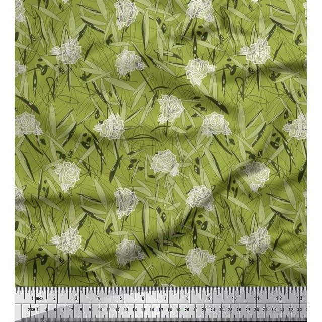 Soimoi Tissu en Rayonne Feuilles et Roses Tissu Imprimé Floral 1 Yard 42 Pouces de Large