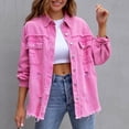 thumbnail image 2 of CEHVOM Veste en Denim à Manches Longues pour Femmes avec Franges et Trous Liquidation, 2 of 5