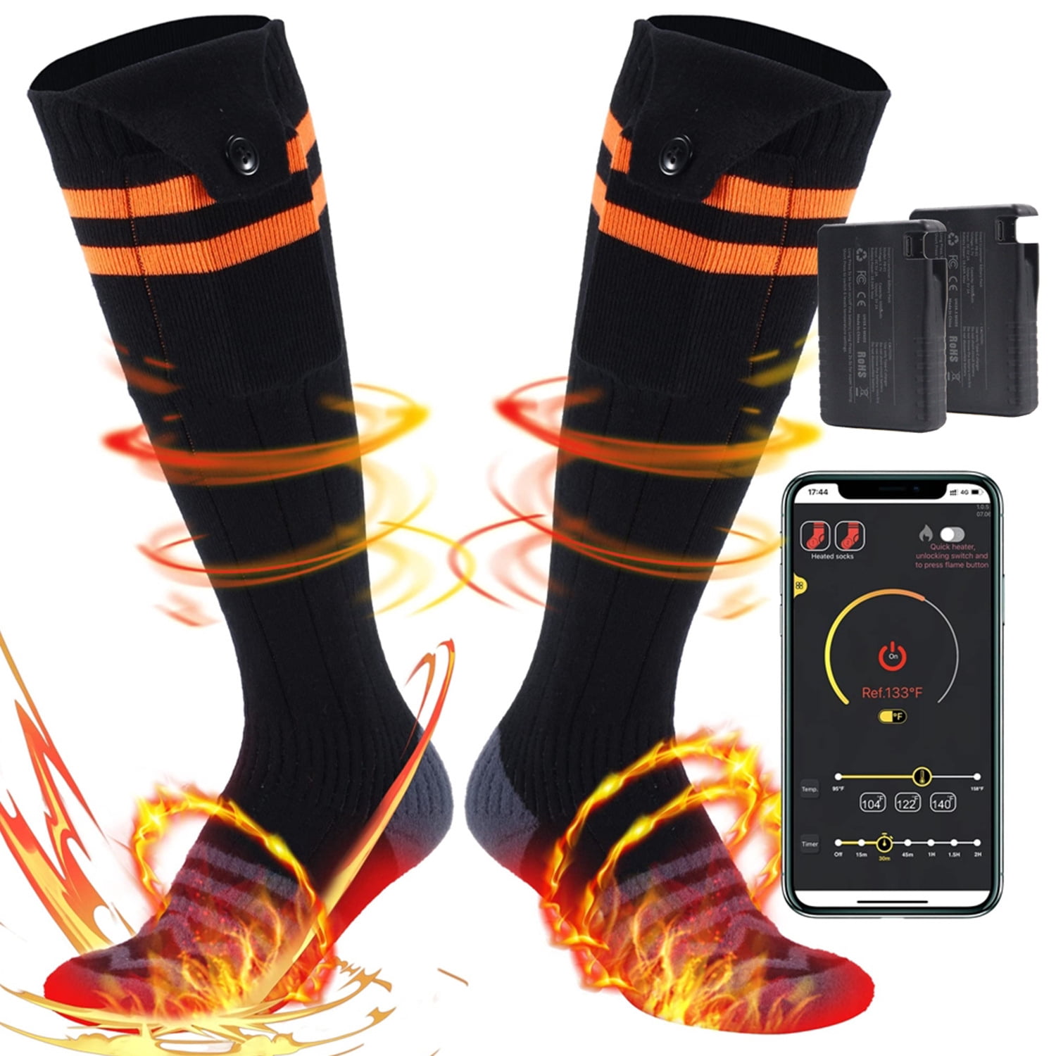 ShenMo Heated Socks Men Women, 3.7V 5000mAh Foot Warmer, Rechargeable Battery Operated Socks with APP Remote Control, Winter Warm Cotton Socks for Outdoor Sports Skiing Camping Fishing