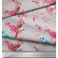 thumbnail image 3 of Soimoi Tissu Viscose Georgette Gris Baies Rouges & Oiseaux Bulbul Imprimés de Tissu au Mètre 44 Pouces de Large, 3 of 3