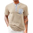 thumbnail image 1 of Mens Henley Shirts Short Sleeve Casual T-Shirts Colorblock Summer Button T Shirts Basic Tees with Pocket, 1 of 4