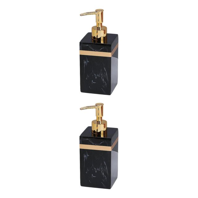 Ruiboury Resin Soap Dispenser Reusable for Tabletop Kitchen Shower Shampoo Bathroom Black Gold 500ml 2Set