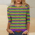 thumbnail image 1 of Penkiiy Blouse Carnaval pour Femmes Mardi Gras Mode Imprimée Décontractée Col Rond Manches 3/4 T-shirt Blouse 3TG Multicolore, 1 of 6