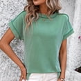 thumbnail image 2 of AherBiu Hauts d'Été pour Femmes à Manches Courtes, Rayés, Côtelés, Col Ras du Cou, Chemises Décontractées Amples, Blouse, 2 of 7