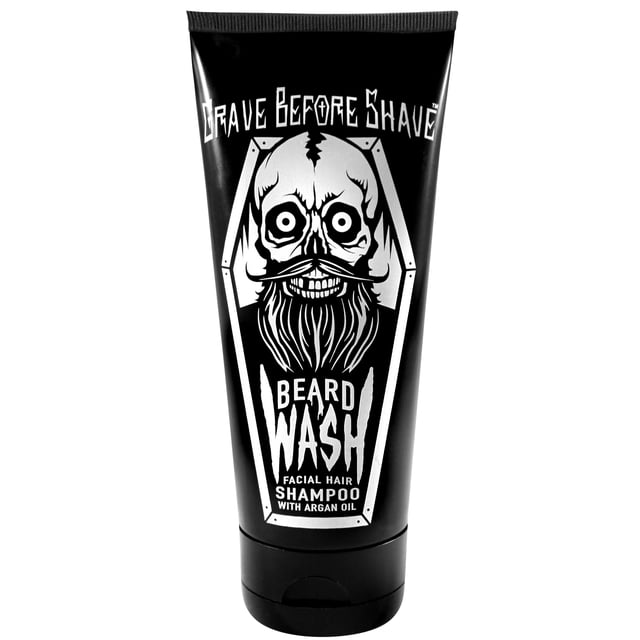 GRAVE BEFORE SHAVE Shampooing Nettoyant pour Barbe 6 Oz. Tube Présentant un design Noir et Blanc Audacieux avec un Graphique de Crâne et de Barbe sur le devant. Ce Shampooing pour Barbe Est Enrichi d'Huile d'Argan, Conçu pour Hydrater et Nettoyer les Poils du Visage Tout en Laissant un Parfum Frais de Barbier. Convient à Tous les types de Cheveux et de Peau, Dompte les Barbes Indisciplinées, Réduit les Démangeaisons et Élimine les Pellicules. Emballé dans un Tube Élégant et Facile à Utiliser.
