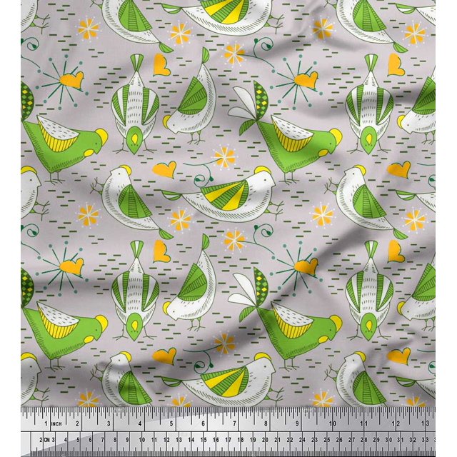 Soimoi Georgette Viscose Fabric Floral & Bird Cartoon Decor Fabric Printed Yard 42 Inch Wide