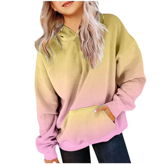 MIASHUI Girls Sweatshirt Tops Gradient Long Sleeve Oversized Hoodies Pullover,Light Pink,7-8 Years
