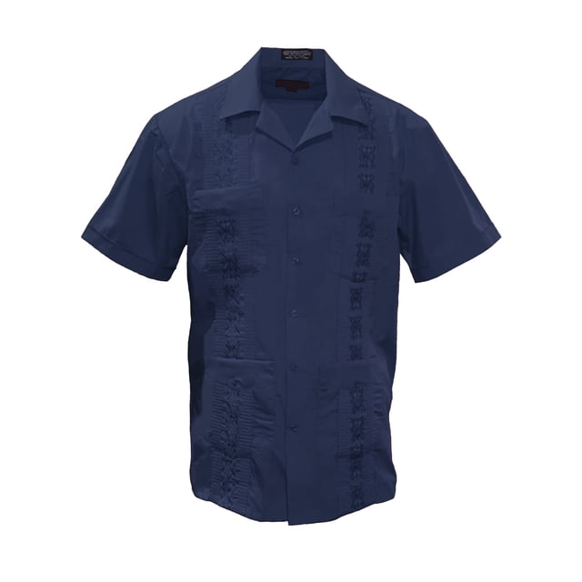 Gravity Threads Mens Guayabera Summer Shirt - Navy - Large