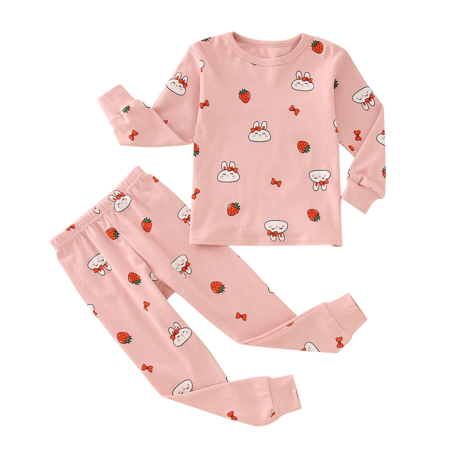 TZEWGL Pyjamas For Kid Cartoon Bunny Print Crewneck Long Sleeve Tops And Full Length Pants 2Pcs Set Homewear For Toddlers size 6-12M