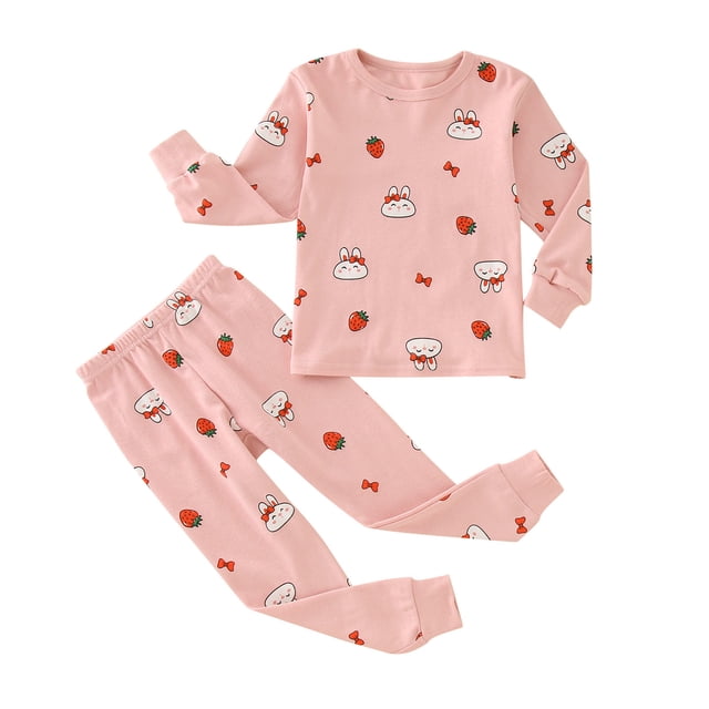 TZEWGL Pyjamas For Kid Cartoon Bunny Print Crewneck Long Sleeve Tops And Full Length Pants 2Pcs Set Homewear For Toddlers size 6-12M