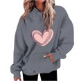 thumbnail image 1 of Plebaso Sweat à Capuche Imprimé Cœur pour Femmes, Manches Longues, Pull Ample avec Poches, 1 of 5