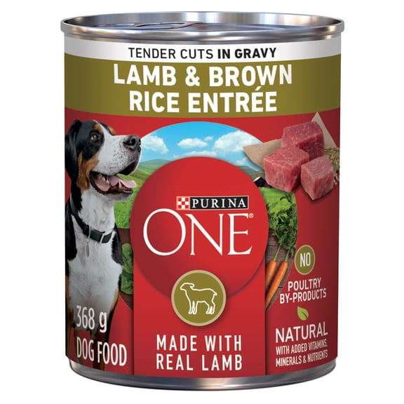 Purina ONE Tendres Morceaux en Sauce Entrée d'Agneau et Riz Brun, Nourriture Humide pour Chiens 368 g