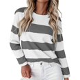 thumbnail image 1 of ManxiVoo T-Shirt à Manches Longues pour Femme à Rayures Imprimées, Col Rond, Confortable, T-Shirt Graphique d'Automne, Blouse Légère, Taille TTG, Gris Foncé, 1 of 5