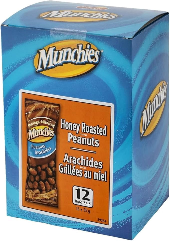 MUNCHIES Honey Roasted Peanuts, Sweet & Salty Glazed Nut Snack, 12-Count Bulk Case (55 g Individual Packs)