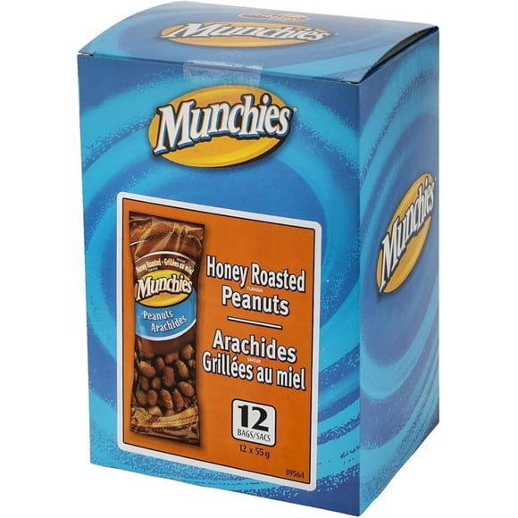 MUNCHIES Honey Roasted Peanuts, Sweet & Salty Glazed Nut Snack, 12-Count Bulk Case (55 g Individual Packs)
