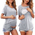 thumbnail image 1 of TIMIFIS T-Shirts de Maternité Gris pour Femmes Été T-Shirts d'Allaitement Manches Courtes Hauts Décontractés Confortables Unis Col Rond Vêtements de Grossesse - Printemps/été, 1 of 6