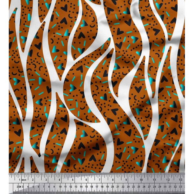 Soimoi Rayon Fabric Heart,Dot & Leaves Print Sewing Fabric Yard 42 Inch Wide