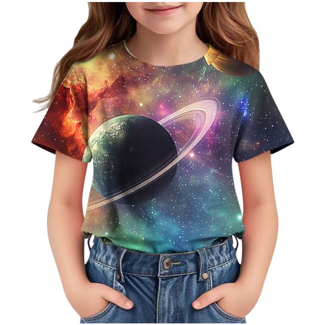 Jamicy T-Shirts pour Filles Été Garçons Filles T-Shirts Graphiques 3d Cool Col Rond T-Shirt Unisexe Manches Courtes Hauts Tees