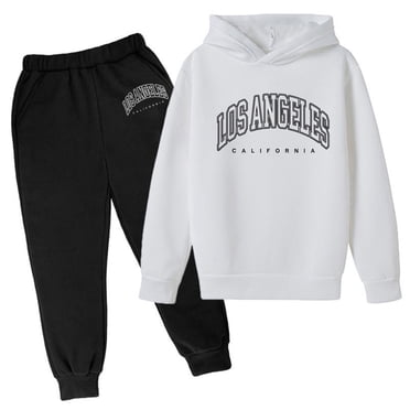 LYHaoo Ensembles pour Garçons, Ensemble de Chandail à Capuchon pour Enfants d'Automne et d'Hiver Populaire Imprimé, Ensemble de Chandail à Capuchon Décontracté à Lettres Imprimées à Manches Longues, Vêtement d'Extérieur Blanc Tailles 12-13 Ans