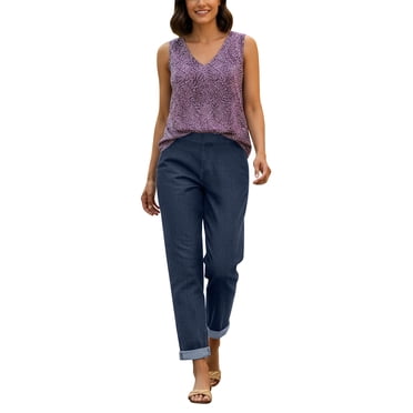 Ltctricy Pants for Women High Waisted Jean like Stretchy Pull on Straight Leg Pants Trendy Casual Trousers with Pockets(Blue,Medium)