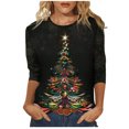 thumbnail image 1 of IROINID Discount Christmas Shirts pour les Femmes Lounge Imprimé Col Rond Blouse Long Sleeve, Noir, 1 of 6
