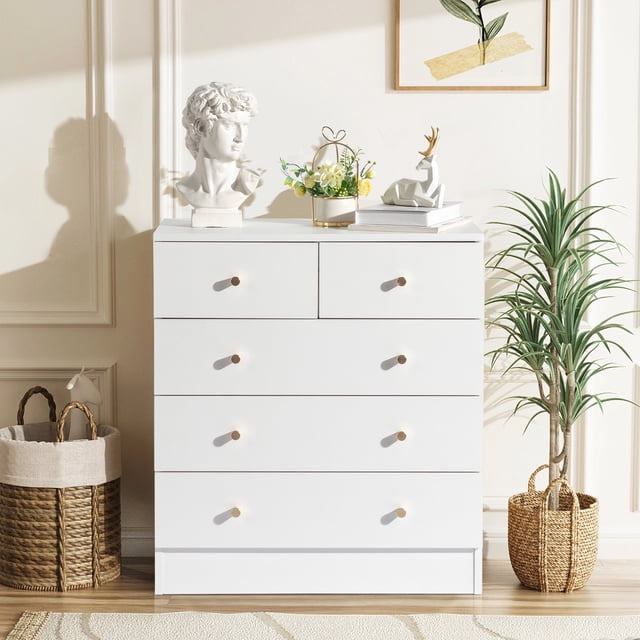 Ktaxon Commode en Bois à 5 Tiroirs pour Chambre, Commode, Unité d'Organisation de Rangement pour Vêtements, Blanc