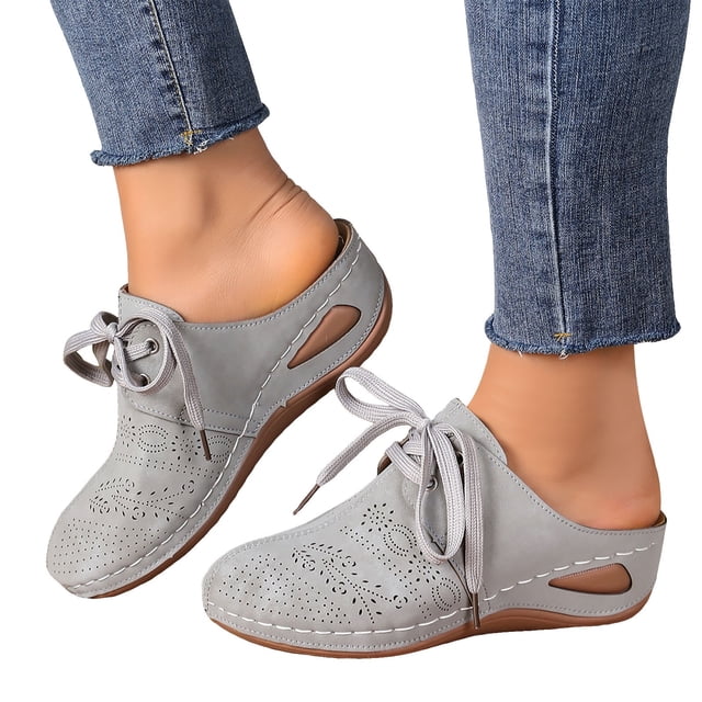 Sabots à Talon Compensé pour Femmes, Mules à Enfiler, Chaussures Confortables à Lacets, Bout Fermé, Sandales d'Été Sans Talon