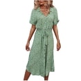 thumbnail image 2 of Jusqu'à 65 % de Rabais! Robes d'Été Mode pour Femmes 2024 Grande Taille Décontractées de Printemps et Robe Imprimée à Col en V à Manches Trois-Quarts, 2 of 8