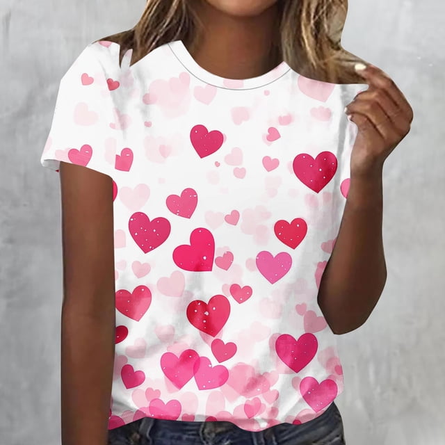 Ounisa T-Shirts Graphiques Cœur d'Amour Mignons pour Femmes Coupe Ample Manches Courtes