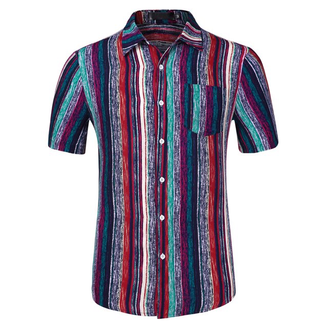 INSPIRE CHIC Chemise à Rayures Verticales pour Homme à Manches Courtes, Boutonnée, Col Pointu