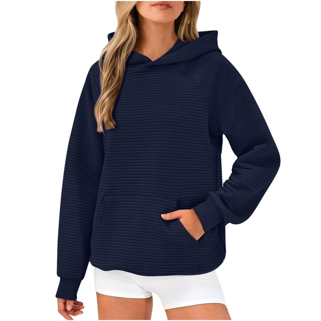 Yuyuzo Chandails à Capuchon d'Automne pour Femmes à Manches Longues en Molleton Chandails Texturés à Enfiler Hauts avec Poche