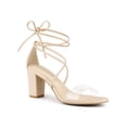 thumbnail image 1 of BLISSFUL STEP Chaussures pour Femmes à Bride Transparente à Lacets à Bout Ouvert Sandales Habillées à Talon Épais Beige 7,5, 1 of 8