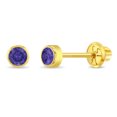 thumbnail image 1 of Or Jaune 14k Rond 3 mm Améthyste Simulée Serti Clos Clous pour Bébés Filles Fermoirs Vissés, 1 of 7