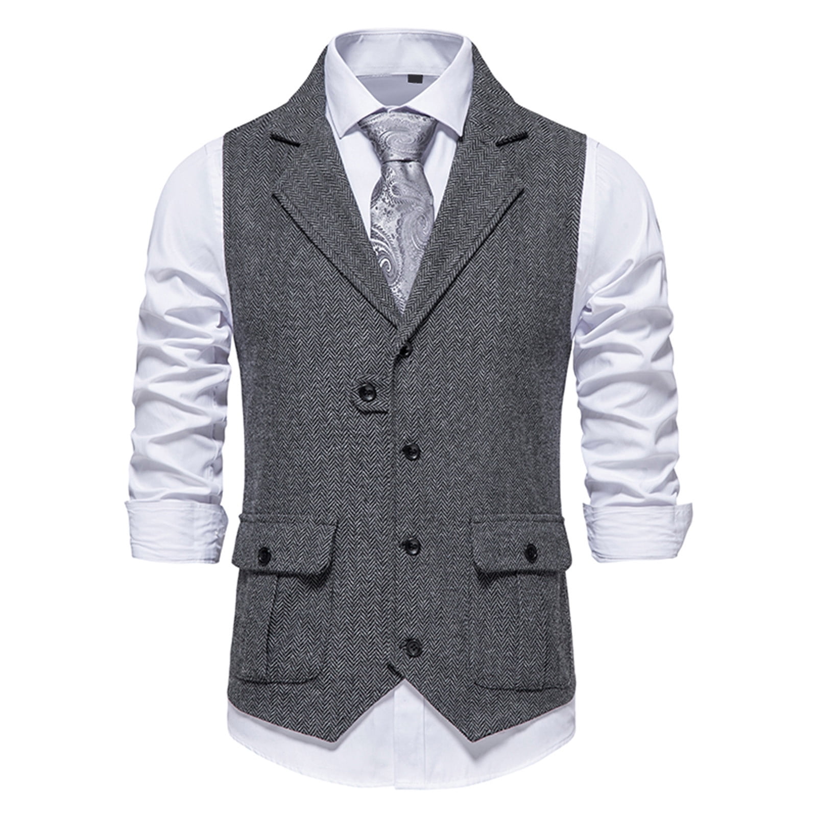Pisexur Mens Vintage Suit Vest Tailored Collar V-Neck Single