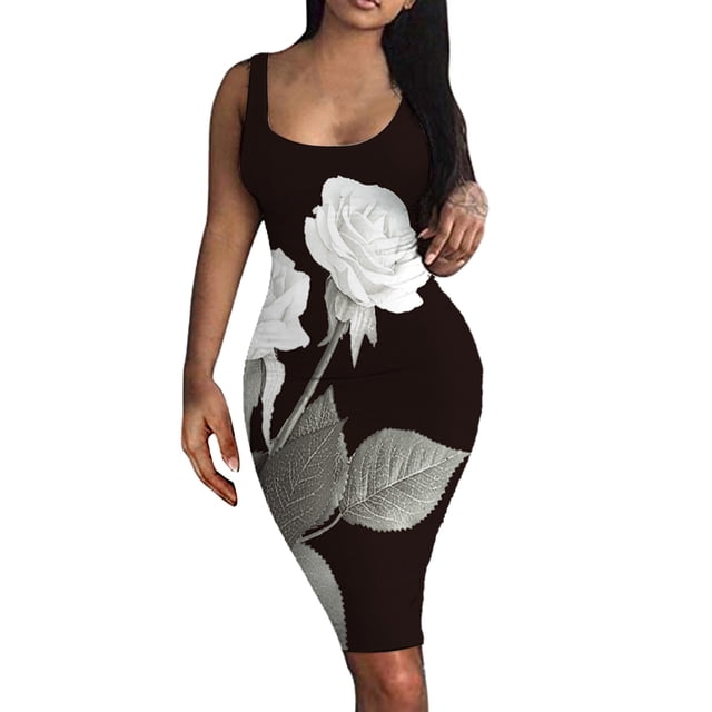 SMihono Robe Maxi Bohème d'Été pour Femmes Grande Taille Mode pour Femmes à Col Rond Sans Manches Robe Chandail Imprimée Robe de Plage Évasée