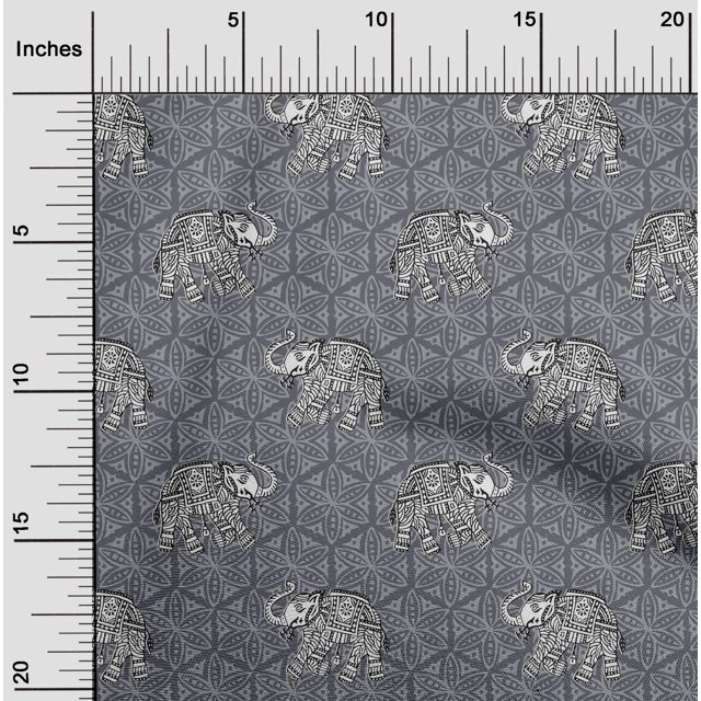 oneOone Tissu Popeline de Coton Imprimé Éléphant au Mètre 42 Pouces de Large