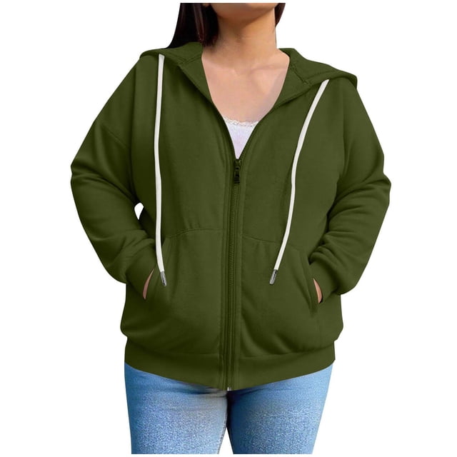 SROBPTY Chandails pour Femmes, Grande Taille Mode Chandail à Capuchon Décontracté à Manches Longues pour Femmes, Hauts de Chandail Amples pour Dames Vert Armée, TG