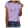 thumbnail image 1 of JIRNDf T-Shirts pour Femmes Hauts Tendance Été Printemps Mode Décontractée Imprimé Floral Manches Courtes T-Shirts Graphiques Mignons pour Femmes Chemises Violet TG, 1 of 3